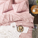 Bedsure Queen Comforter Set Pink - Bed in a Bag Queen Size Bedding 7 Pieces, GentleSoft™ Pintuck Bed Set Gift for Family, Pinch Pleat All Season Comforter with Sheets, Pillowcases & Shams