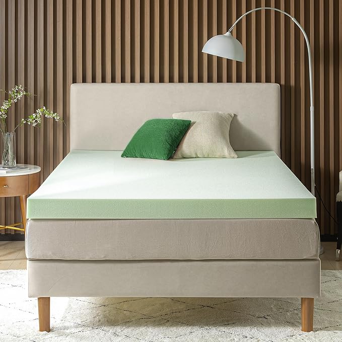 ZINUS 4 Inch Green Tea Memory Foam Mattress Topper, Smaller, More Convenient WonderBox Packaging, Pressure-Relieving Layers, CertiPUR-US Certified, Short Queen