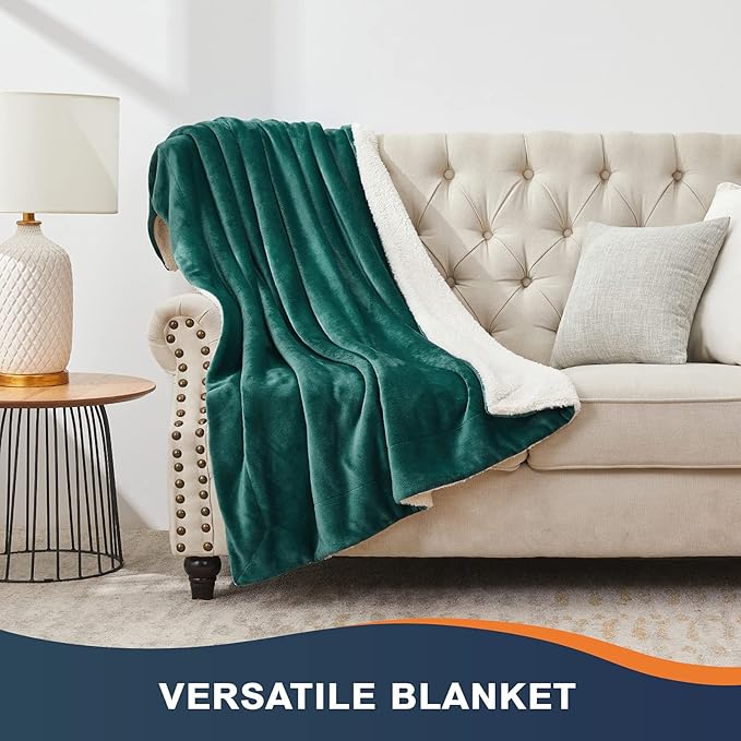 Walensee Sherpa Fleece Blanket (King Size 108”x90” Emerald Green) Plush Throw Fuzzy Super Soft Reversible Microfiber Flannel Blankets For Couch, Bed, Sofa Ultra Luxurious Warm and Cozy For All Seasons