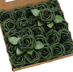 Ling’s Moment Artificial Flowers 50Pcs Emerald Green Roses Decor w/Stems,3" Real Touch DIY Foam Floral for Wedding Bouquet/Centerpieces, Outdoors Party Backdrop, Room/Table, and Garden/Pot Decorations