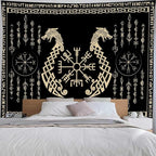 OSUNBD Nordic Vikings Tapestry, Large 11878 inches Soft Flannel, Vegvsir Symbol Twins Dragons Celtic Rune Scandinavian Aesthetic Mythology Tapestry Wall Hanging for Bedroom Living Room Decor