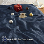 PHF Pre-Washed Cotton Waffle Weave Blanket Throw Size for Bed Couch,Snag Proof Spring Summer Lightweight Breathable,Oeko-TEX Certified,Machine Washable, Home Decor Gift，Dark Navy