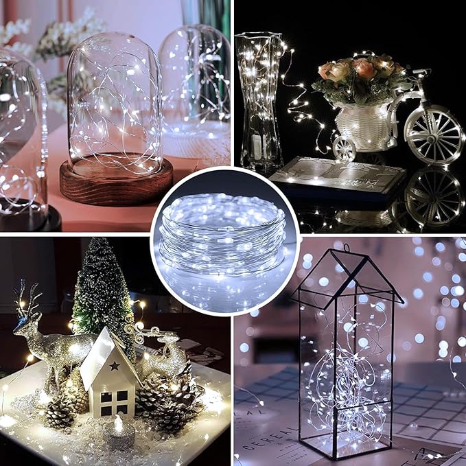 20 Pack Fairy Lights Battery Operated 7ft 20 LED Mini String Lights Twinkle Lights Silver Wire Firefly Starry Lights for Mason Jars Wedding Party Christmas Centerpiece Table Decorations, Cool White