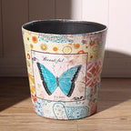 PU Leather Small Trash Can Wastebasket, Round Garbage Container Basket for Bathrooms, Laundry Room, Kitchens, Offices, Kids Rooms, Bedrooms,Dorms,Home Decorative Art Bin, 2.9 Gallon(Blue Butterfly)