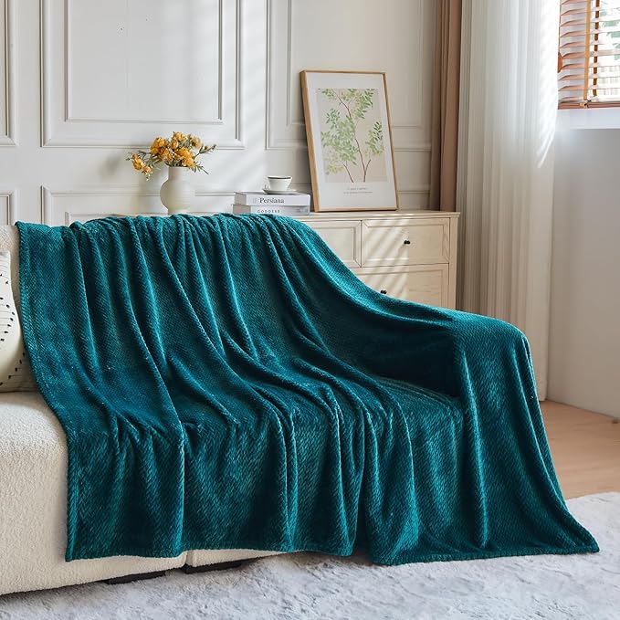 NEWCOSPLAY Super Soft Twin Blanket Dark Teal Premium Silky Flannel Fleece Leaves Pattern Lightweight Bed Blanket All Season Use (Dark Teal, Twin(60"x80"))