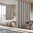 NICETOWN Extra Wide 100% Blackout Linen Curtain Panel, Light Grey, 100 inch per Panel, Energy Smart Divider Room Drape Thermal Insulated Drape for Shift Worker, Bedroom