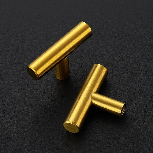 25 Pack Brushed Brass Cabinet Knobs - Kitchen Cabinet Knobs Gold Cabinet Pulls for Kitchen Cabinet Drawer Stainless Steel Dresser Knobs for Cabinet Hardware 2in Length Single Hole T Bar