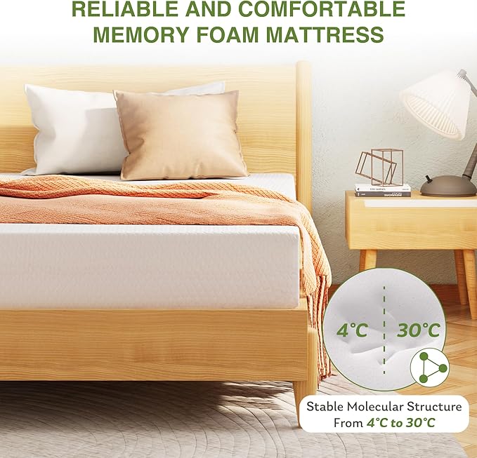 EGOHOME 8 Inch Queen Mattress, Memory Foam Mattress in a Box with Cooling Green Tea Gel, Relieve Pressure with Medium Firm Support, CertiPUR-US Certified, 80''L x 60''W, White