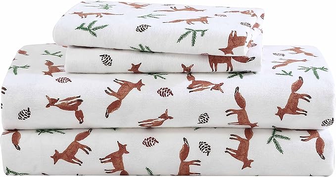 Eddie Bauer- Queen Sheet Set, Cotton Flannel Bedding Set, Brushed for Extra Softness, Cozy Home Décor (Fox Trail Orange, Queen)