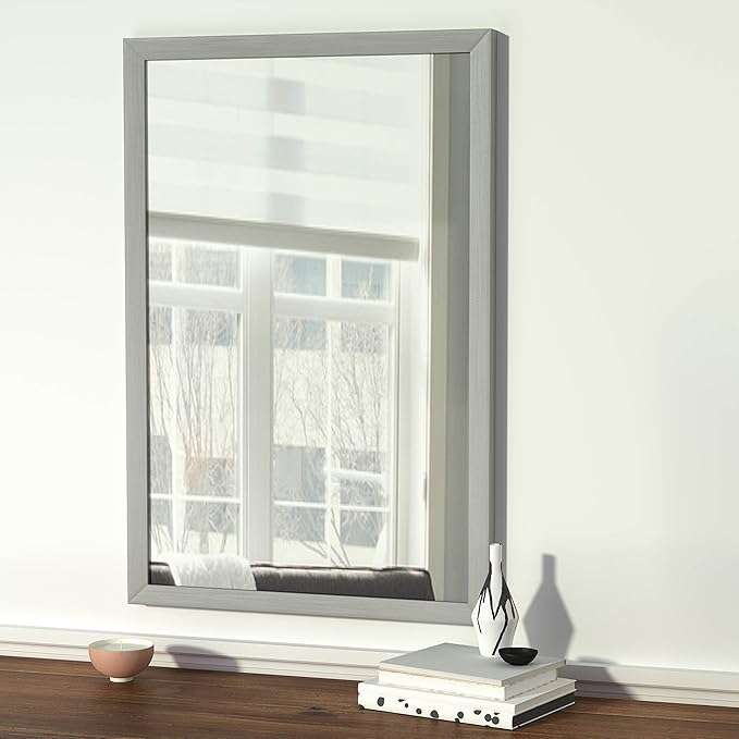 Amazon Basics Rectangular Wall Mount Mirror 24" x 36", Standard Trim, Nickel