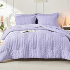 HYMOKEGE Light Purple Full Size Comforter Sets Seersucker 7 Pieces, All Season Luxury Bed in a Bag for Bedroom, Bedding Set with Comforter, Sheets, Pillowcases & Shams