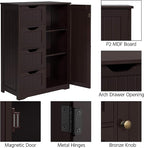Yaheetech Wooden Bathroom Floor Cabinet, Side Storage Organizer Cabinet with 4 Drawers and 1 Cupboard, Freestanding Entryway Storage Unit Console Table, Home Decor Furniture, Brown