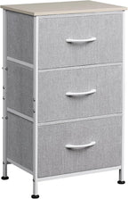 WLIVE Nightstand with 3 Drawers, Fabric Dresser, Organizer Unit, Storage Dresser for Bedroom, Hallway, Entryway, Closets, Sturdy Steel Frame, Wood Top, Easy Pull Handle, Light Grey