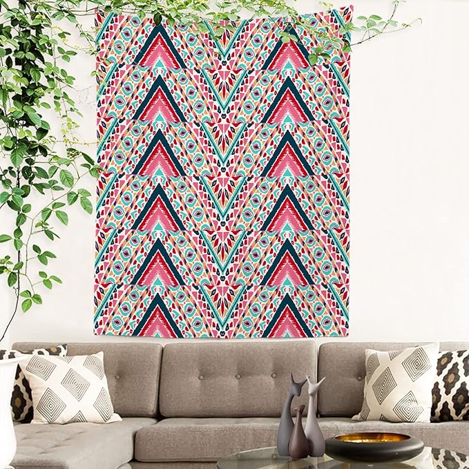 Batmerry Modern Stripe Geometric Tapestry,Boho Tribal ethnic Seamless striped Wall Art Hanging Decoration Polyester Fiber White Ruffled Around for Dorm Room Bedroom Living Room, 59.1x51.2 inches