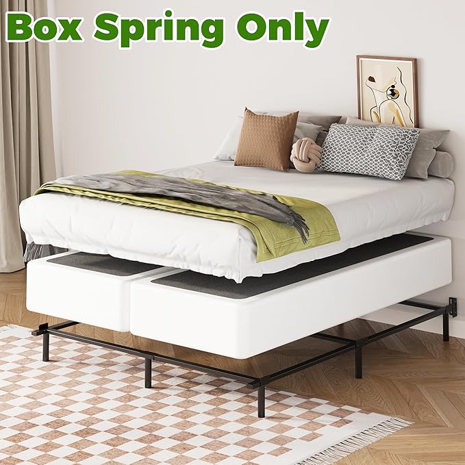EMODA Split King Box Spring 10 Inch Heavy Duty Bed Base Metal Mattress Foundation with Fabric Cover in 2 Piece, Noise Free, Easy Assembly