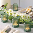 12pcs Green Votive Candle Holders，Glass Tea Lights Candle Holder Bulk for Birthday Parties, Weddings, Table Decorations, Candlelight Dinners