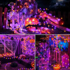 Purple Orange Halloween Timer Fairy Lights Battery Operated 4 Pack 16.4Ft 50 LED Black Wire Twinkle Lights with Timer 5 Modes for Halloween Indoor Outdoor Party Decoration