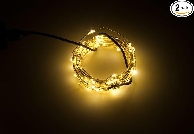 Karlling USB Plug in LED Fairy Lights,2 Packs of 100 LED Bulbs 33 Ft Silver Wire Waterproof Starry String Lights for Bedroom Patio Garden Party Wedding Commercial Lighting (Warm White)