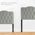 Modway MOD-5160 Annabel Tufted Button Linen Fabric Upholstered Twin Headboard in Gray