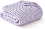 Bedsure Cooling Cotton Waffle Queen Size Blanket - Lightweight Breathable Blanket of Rayon Derived from Bamboo for Hot Sleepers, Luxury Throws for Bed, Couch and Sofa, Purple, 104x90 Inches