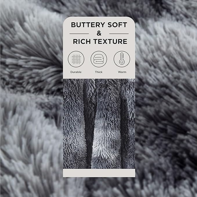 Bedsure GentleSoft Fluffy Sherpa Fleece Faux Fur Blankets Queen Size for Bed, Bedroom Decor Winter Bedding Thick Warm Full Queen Blankets, Fuzzy Plush Soft Heavy Mink Cozy Gifts, Tie Dye Grey, 90x90