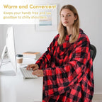 Catalonia Wearable Fleece Blanket with Sleeves and Foot Pockets for Adult Women Men, Micro Plush Comfy Wrap Sleeved Throw Blanket Robe Large, Red Checker Plaid