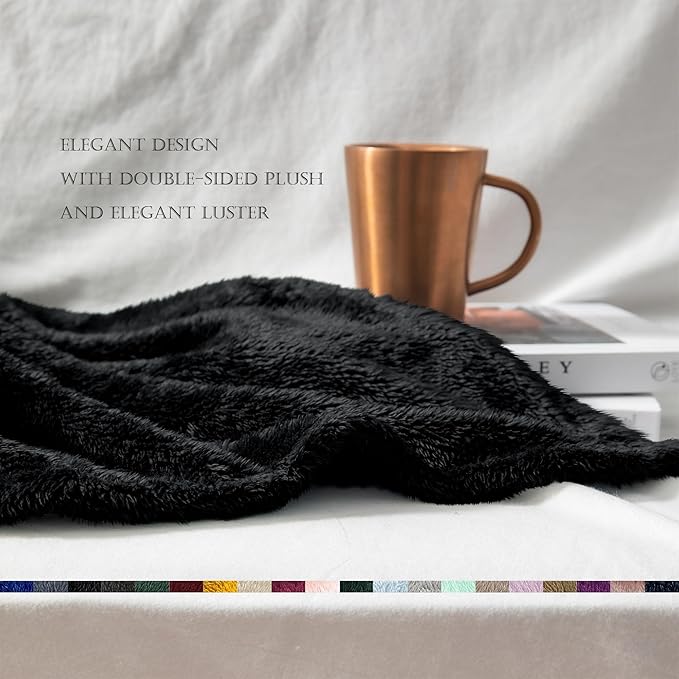 Exclusivo Mezcla Plush Fuzzy Fleece Bed Blanket Twin Size, Super Soft, Fluffy and Warm Blankets, Suitable for All Seasons (Black, 90x66 Inches)