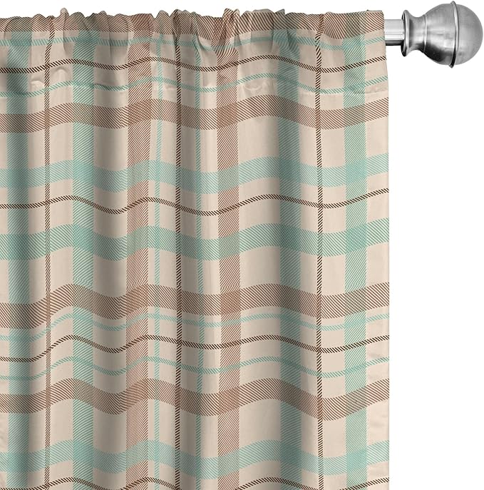 Ambesonne Plaid Curtains, Scottish Country Style Tartan with Abstract Design Diagonal Striped Lines, Window Treatments 2 Panel Set for Living Room Bedroom, Pair of - 28" x 63", Mint Green