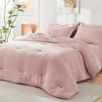 HYMOKEGE Rose Gold Full Size Comforter Sets Seersucker 7 Pieces, All Season Luxury Bed in a Bag for Bedroom, Bedding Set with Comforters, Sheets, Pillowcases & Shams