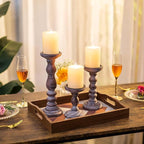 Wood Pillar Candle Holder: 3Pcs Rustic Candle Holders for Pillar Candles Wood Candle Holders Distressed Wooden Farmhouse Large Candle Holder for Fireplace Table (Brown, 6", 8", 12")