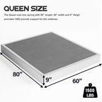 ZIYOO Box Spring Queen and Cover Set, 9 Inch High Profile Easy Assembly Mattress Foundation with Easy Clean Bed Skirt/Heavy Duty Metal Steel Structure/Quiet Noise-Free