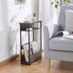 Vintage Narrow Side Table with Storage Shelf, 3 Tier Slim End Table Modern Sofa Table for Narrow and Small Spaces, 24.6 Inch Height Bedside Table Nightstand (Grey, Large)
