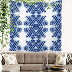 Batmerry Blue Art Flower Tapestry,Blue White Ceramic Glaze Tie Dye Wall Art Hanging Decoration Polyester Fiber White Ruffled Around for Dorm Room Bedroom Living Room, 59.1x59.1 inches