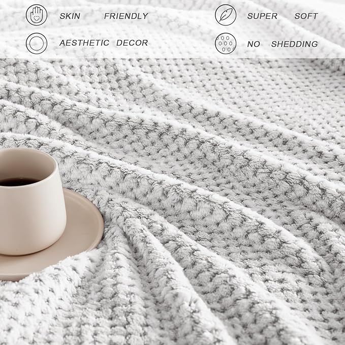 Exclusivo Mezcla Fleece Bed Blanket King Size, Super Soft and Warm Blankets for Couch, Sofa and Bed Waffle Textured, Cozy, Fuzzy and Lightweight (Mixed Light Grey, 90x104 Inches)
