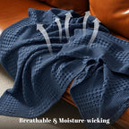 PHF 100% Cotton Waffle Weave Throw Blanket, Soft Lightweight Breathable Cozy Throws for Couch Bed Sofa, Luxury Aesthetic Woven Blanket for Home Decor & Office, 50"x60", Blue Sapphire
