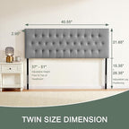 Tufted Upholstered Headboard Twin Size, Solid Wood Head Board with Durable Metal Legs, Adjustable Height Twin XL headboard from 37” to 51” Fabric Headboard in Modern Button Design, Grey