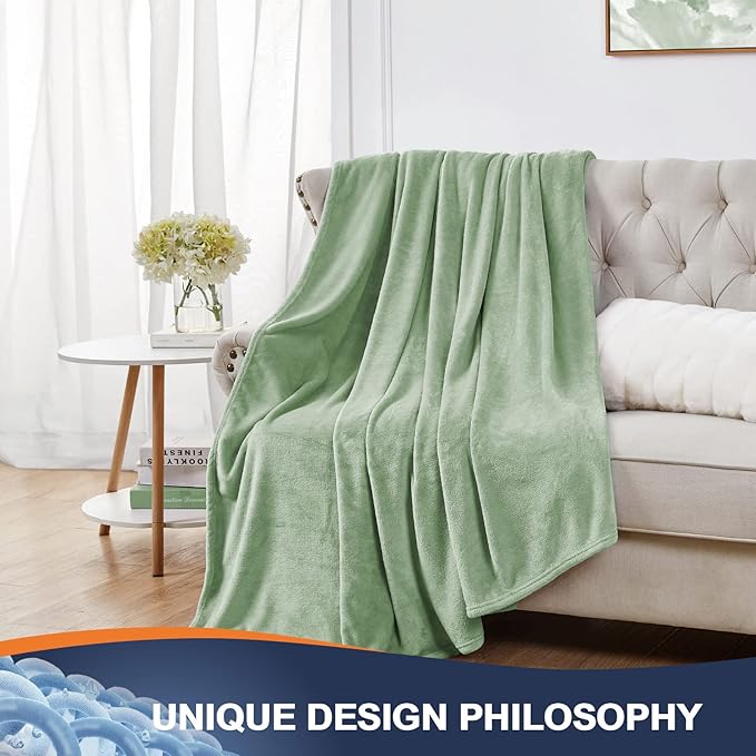 Walensee Fleece Blanket Plush Throw Fuzzy Lightweight (Twin Size 60x80 Sage Green) Super Soft Microfiber Flannel Blankets for Couch, Bed, Sofa Ultra Luxurious Warm and Cozy for All Seasons
