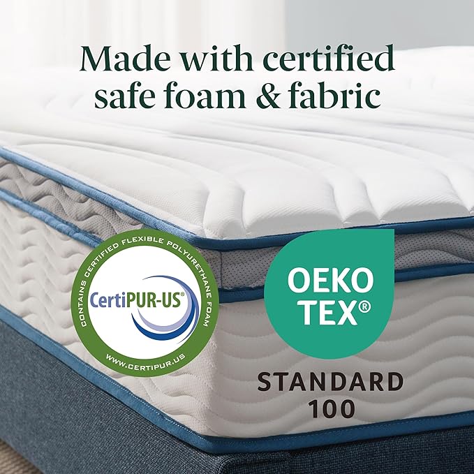 ZINUS 10 Inch Spring Sensation Hybrid Mattress [New Version], Twin, Fiberglass Free, Medium Firmness, Durable Support, Certified Safe Foams & Fabric, Mattress in A Box