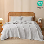 PHF 100% Cotton Waffle Weave Blanket Queen Size for Bed, Soft Lightweight & Breathable, All-Season Comfort, Luxury Aesthetic Woven Bedding for Home Decor, 90"x90", Light Grey