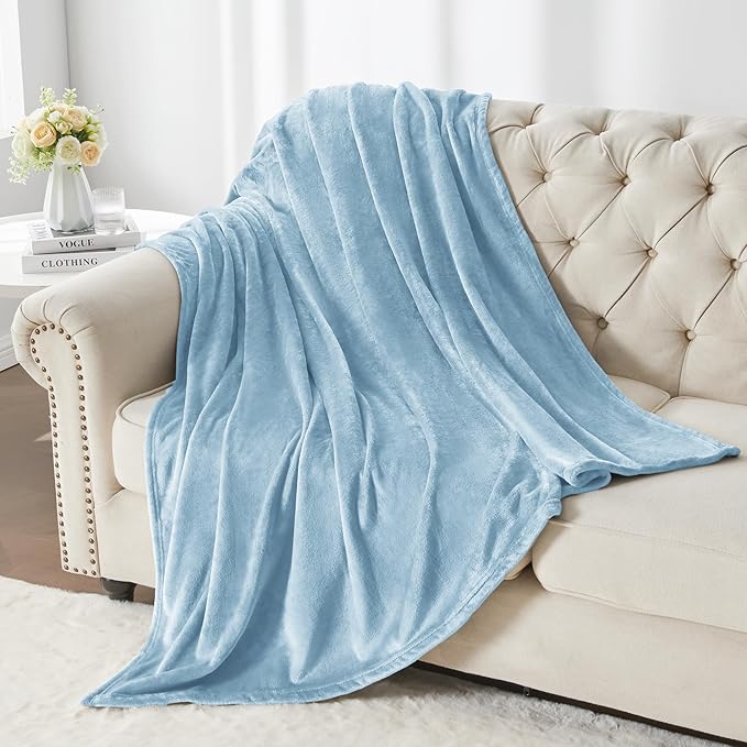 BEDELITE Fleece Blanket Twin Size Washed Blue Throw Blankets for Couch & Bed, 300GSM Luxury Plush Cozy Fuzzy Blanket 60x80 inches, Super Soft Warm Lightweight Throw Blanket for Travel Camping