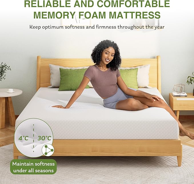 EGOHOME King Size Memory Foam Mattress, 12 Inch Bed Mattress in a Box with Cooling Green Tea Gel, Relieve Pressure with Medium Support, CertiPUR-US Certified, 80''L x 76''W, White