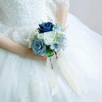 Wedding Bouquets for Bride Bridesmaid, Artificial Dusty Blue Bride Flower Bouquet for Wedding Church Decoration Ceremony, Anniversary, etc, Roses Flowers