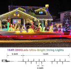 Quntis 164ft 2000 LED Cluster Christmas Lights - Dark Green Wire Christmastree Lights - Multicolor 8 Modes Outdoor Waterproof LED String Lights Plug in for Holiday Wedding Party Home Decor