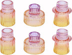 Vixdonos Taper Glass Candlestick Holders Tealight Candle Holders for Table Centerpieces, Wedding Decor and Dinner Party (6 Pcs, Purple-Pink-Yellow)