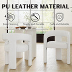 Modern Barrel Dining Chairs Set of 6, PU Leather Upholstered Accent Side Chair with Arms Comfy Makeup Vanity Chairs, Dining Living Room Kitchen Chairs, White