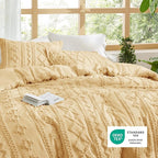 Bedsure Tufted Boho Comforter Set King Size - Yellow Boho Bed Set, GentleSoft™ 3 Pieces Farmhouse Shabby Chic Embroidery Bedding, Gifts for Woman, Soft Jacquard King Comforter for All Seasons