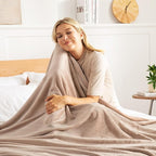 Exclusivo Mezcla Fleece Blanket Queen Size for Bed, Super Soft and Warm, All Season Use, Cozy, Plush, Lightweight, 90x90 Inches, Camel