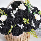 BLEUM CADE 100 Pcs Black Roses Artificial Flowers, Real Touch Velvet Roses Fake Flowers Bulk, Artificial Roses Bouquet with Long Stems Bridal DIY Wedding Party Centerpiece Decorations