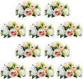 NUPTIO Pcs of 10 Fake Flower Ball Arrangement Bouquet,15 Heads Plastic Roses with Base, Suitable for Our Store's Wedding Centerpiece Flower Balls for Centerpieces Home Décor (Pink Champagne & White)