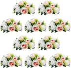 NUPTIO Pcs of 10 Fake Flower Ball Arrangement Bouquet,15 Heads Plastic Roses with Base, Suitable for Our Store's Wedding Centerpiece Flower Balls for Centerpieces Home Décor (Pink Champagne & White)